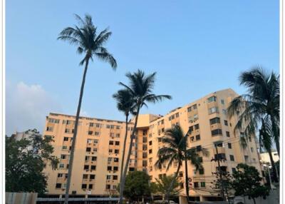 Exterior view of a multi-story residential building with palm trees
