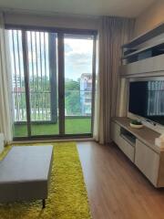 Modern living room with a balcony view