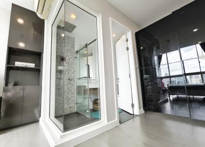 Modern bathroom with glass shower enclosure