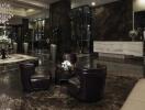 Luxurious lobby with modern furniture and chandeliers