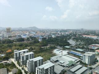 Aerial view of city buildings and landscape