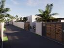 Street view with houses and palm trees