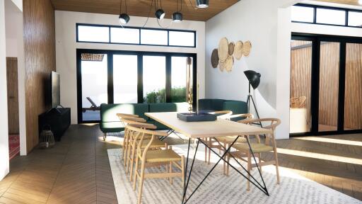 Spacious living and dining area with modern furnishings