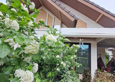 Exterior view of a house with a garden