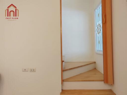 Indoor staircase with wooden steps