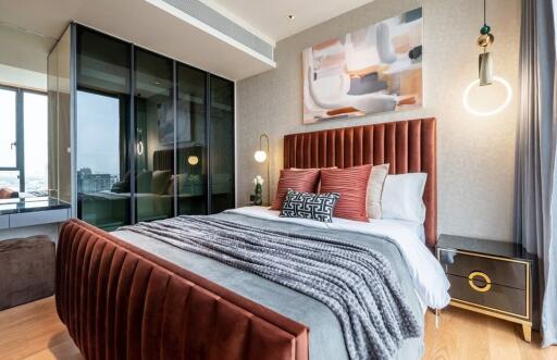 Modern bedroom with stylish bed and decor