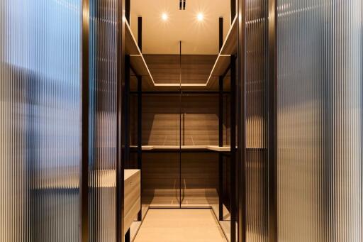 Spacious walk-in closet with modern shelving