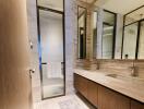 Modern bathroom with dual sinks and sleek design