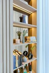 Decorated bookshelf with books and ornaments