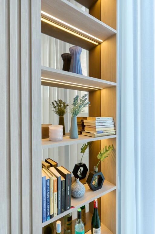 Decorated bookshelf with books and ornaments