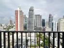 View of city skyline from balcony