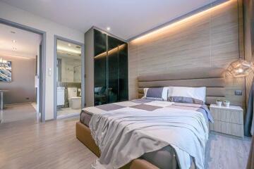 modern bedroom with ensuite bathroom