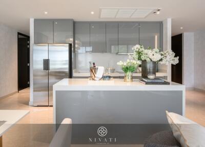 Modern kitchen with stainless steel appliances and island