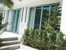 Exterior of a house with windows and greenery