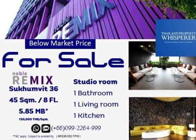 Real estate advertisement for a studio room at Noble Remix Sukhumvit 36