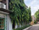 Exterior view of a residential building with tall trees