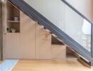 Modern staircase with storage cabinets