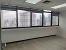 Office space with large windows and city view