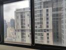 View from window with cityscape and high-rise buildings