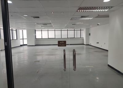 Empty office space with glass door