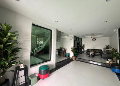 Modern living room with plants and contemporary furniture