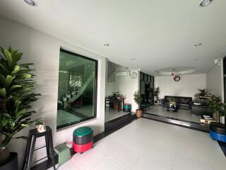 Modern living room with plants and contemporary furniture