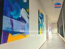 bright hallway with abstract paintings