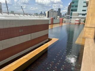 Building rooftop with pool