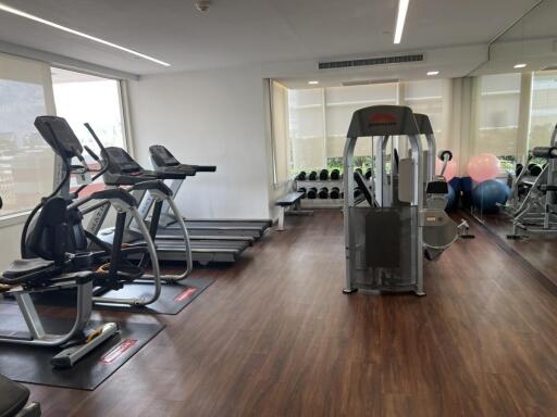 Modern gym with various exercise equipment