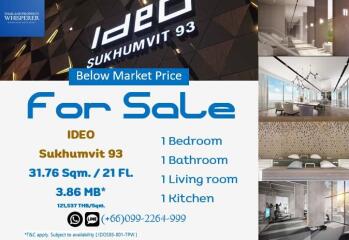 Real estate advertisement for IDEO Sukhumvit 93 with details and photos of the property