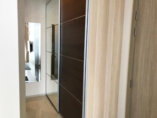 Modern hallway with mirror and wooden closet