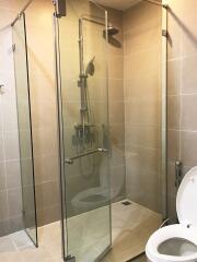 Modern bathroom with glass shower enclosure