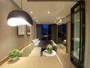 Modern studio apartment interior with view