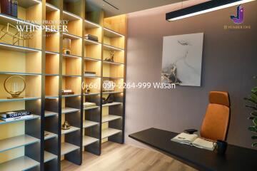 Modern office with shelving and desk