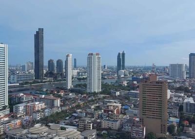 Skyline view of a modern city with high-rise buildings