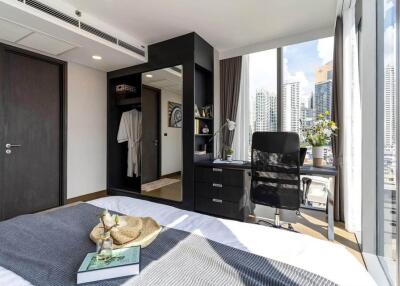 Modern bedroom with city view