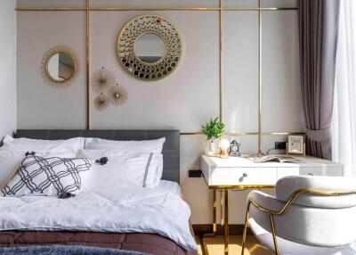 Cozy and modern bedroom with stylish decor