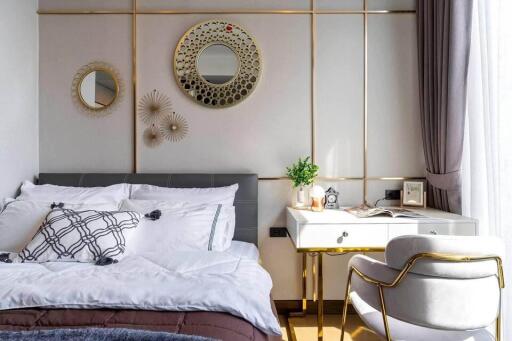 Cozy and modern bedroom with stylish decor