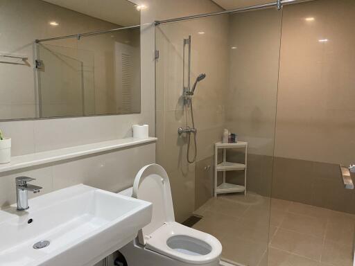 Modern bathroom with glass shower enclosure