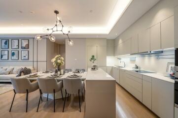 Spacious modern kitchen with dining area