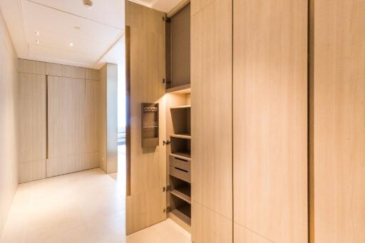 Modern hallway with built-in storage cabinets