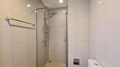 Modern bathroom with glass shower enclosure