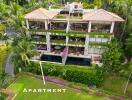 Aerial view of an apartment complex with balconies