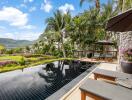 Luxurious outdoor area with pool and lounge