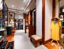 Spacious walk-in closet with wooden finishes and ample storage