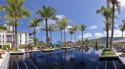 Luxury resort with infinity pool and palm trees