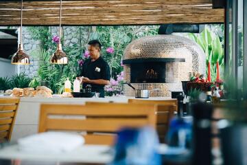 Outdoor kitchen with pizza oven