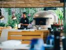 Outdoor kitchen with pizza oven