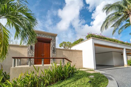 front view of modern house with garden