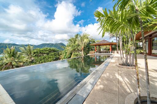 Luxury outdoor pool with scenic mountain view